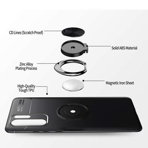 Huawei P30 Pro CaseUp Finger Ring Holder Kılıf Siyah 3
